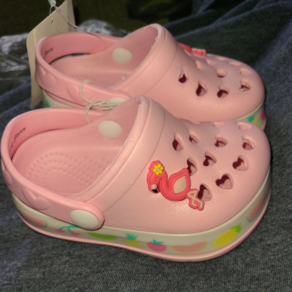 Stepping Stones - Pink Flamingo Fruits Clogs Size 4